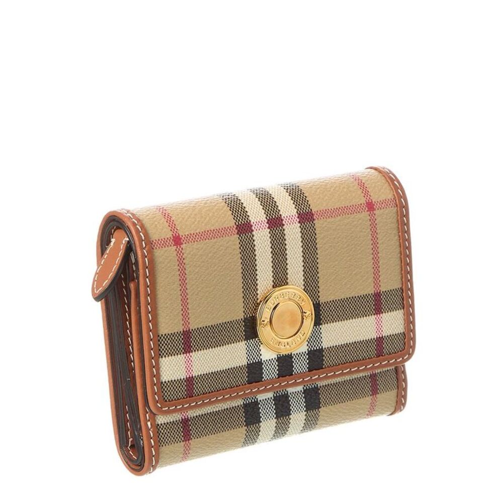 Burberry Check E-Canvas & Leather French Wallet, Beige - Picture 3 of 4